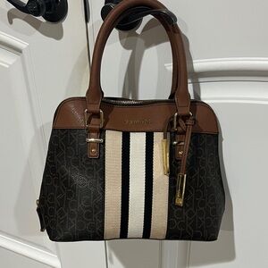 Calvin Klein Black and Brown Satchel with Cream Accents